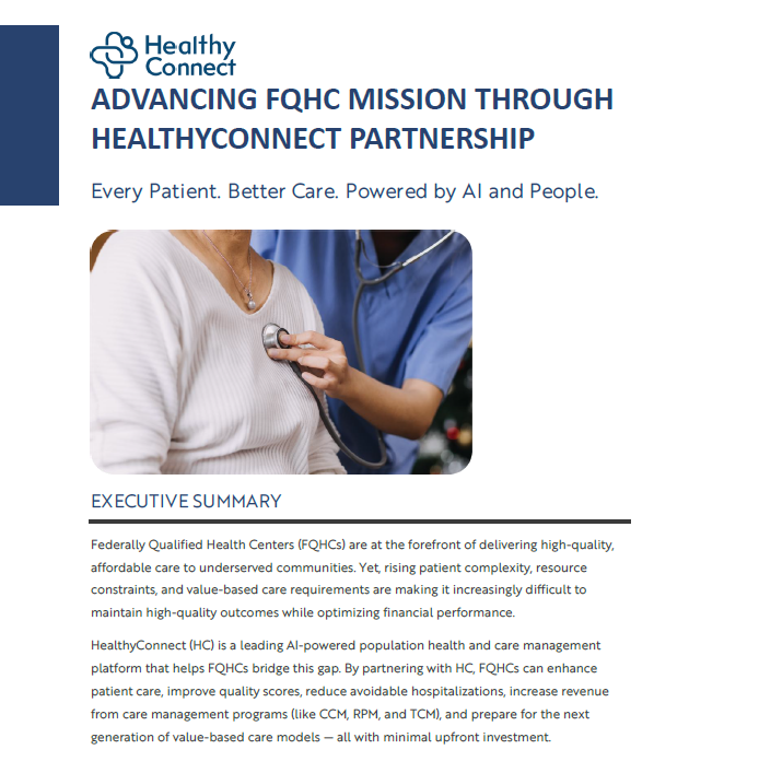 White Paper Cover Image Advancing FQHC Mission Through HealthyConnect Partnership